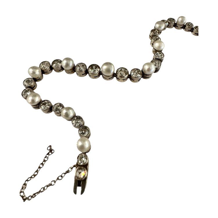 Bracciale Art Nouveau Line in diamanti e perle fini