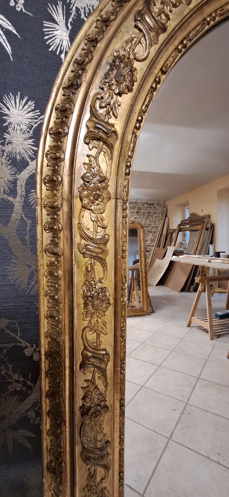 19th century mirror, ogive shape 148.5 x 83.5