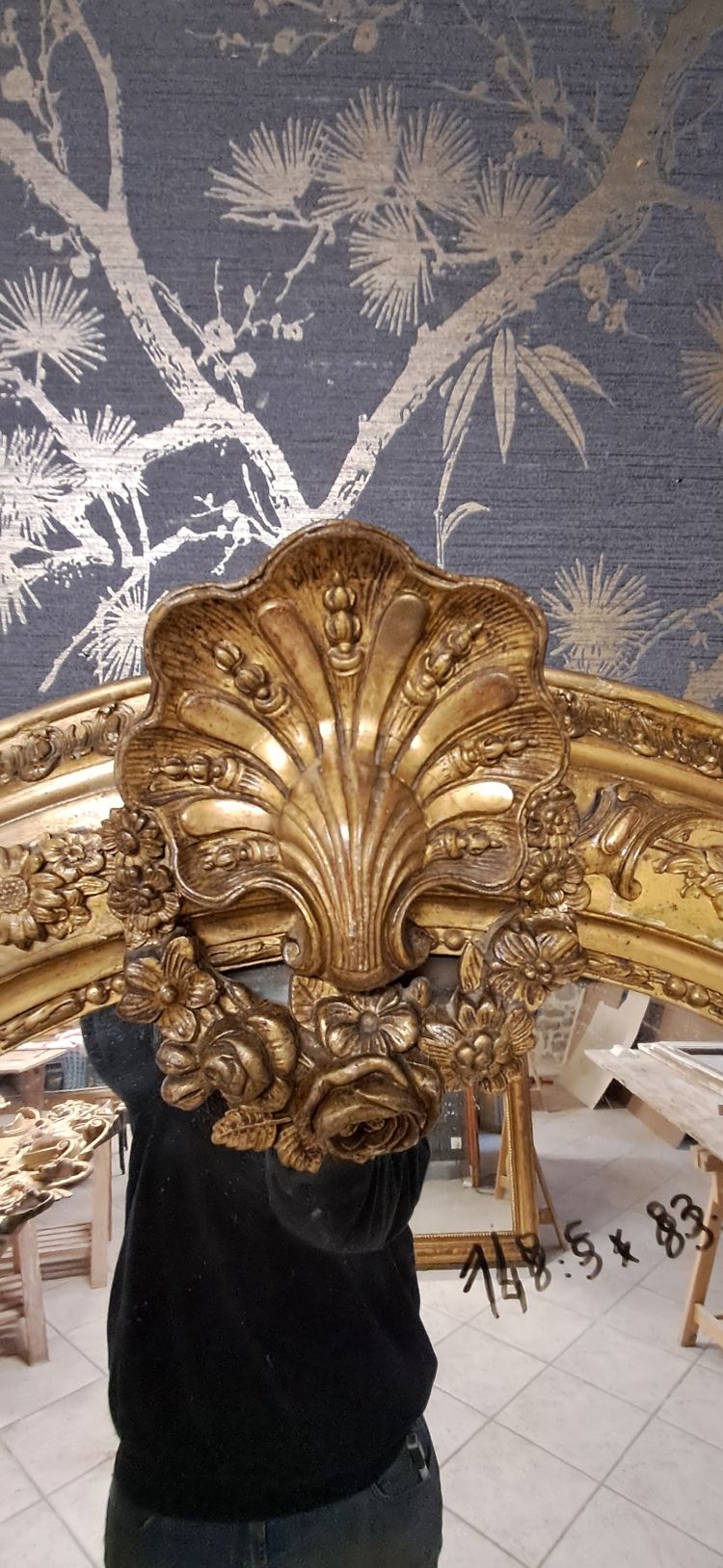 19th century mirror, ogive shape 148.5 x 83.5