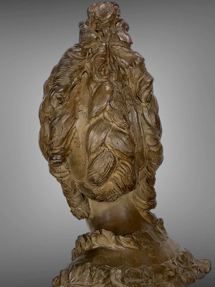 FERNAND CIAM 1886 - 1954 BUSTE DE JEUNE FEMME EN TERRE CUITE PATINÉE SUR SOCLE