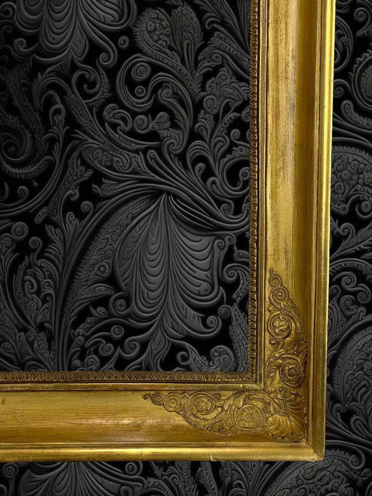 19TH CENTURY EMPIRE PERIOD FRAME IN WOOD / GOLD STUCCO FOR PAINTING 47.5 CM X 37 CM