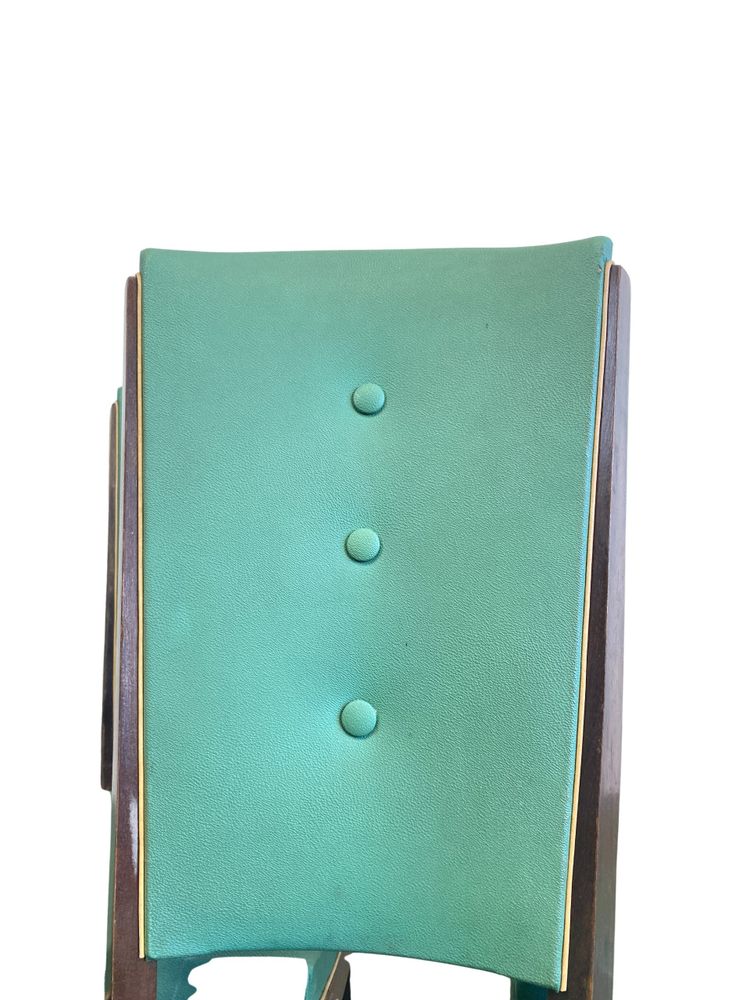 Suite de 4 chaises art déco vertes en hêtre teinté et simili cuir Circa 1960