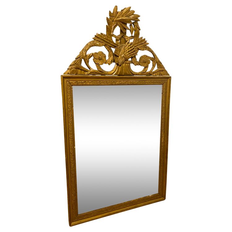 Grande specchio dorato del XIX secolo con frontone - stile Luigi XVI 64 cm X 110 cm