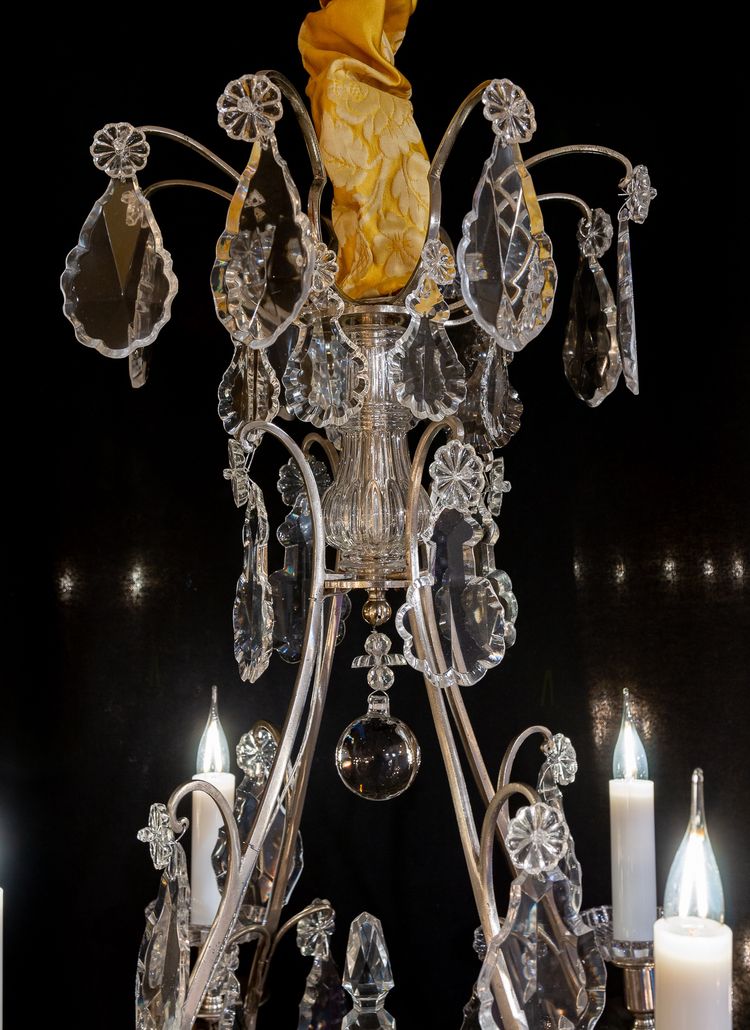 Signed by the Cristalleries de Baccarat, small silver-plated bronze and cut crystal cage chandelier