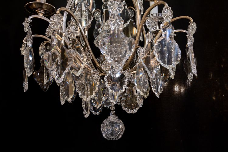 Signed by the Cristalleries de Baccarat, small silver-plated bronze and cut crystal cage chandelier