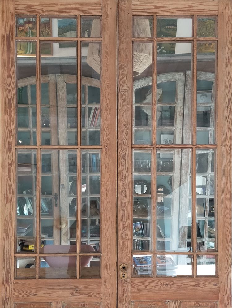 Grande Double Porte Vitrée Fin Ancienne XIXème Communication Vitrine Bibliothèque Atelier Loft