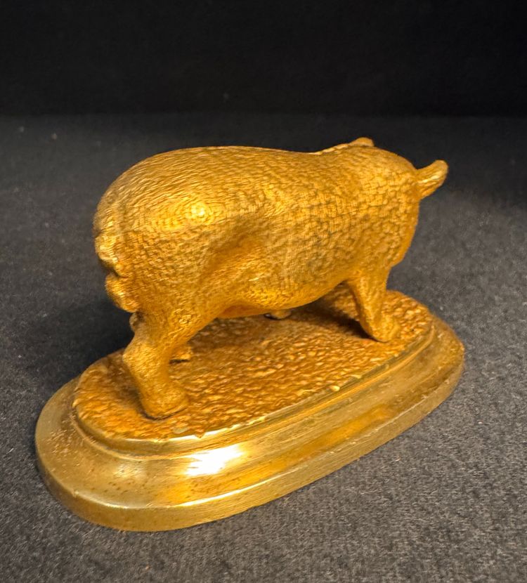 Vergoldete Bronze-Tierskulptur „Schwein“, spätes 19. Jahrhundert