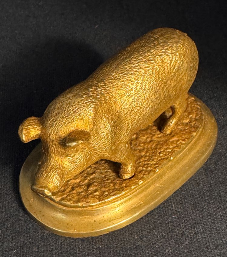 Vergoldete Bronze-Tierskulptur „Schwein“, spätes 19. Jahrhundert