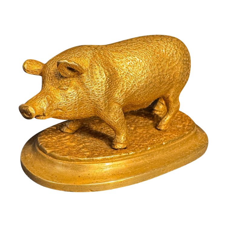 Vergoldete Bronze-Tierskulptur „Schwein“, spätes 19. Jahrhundert