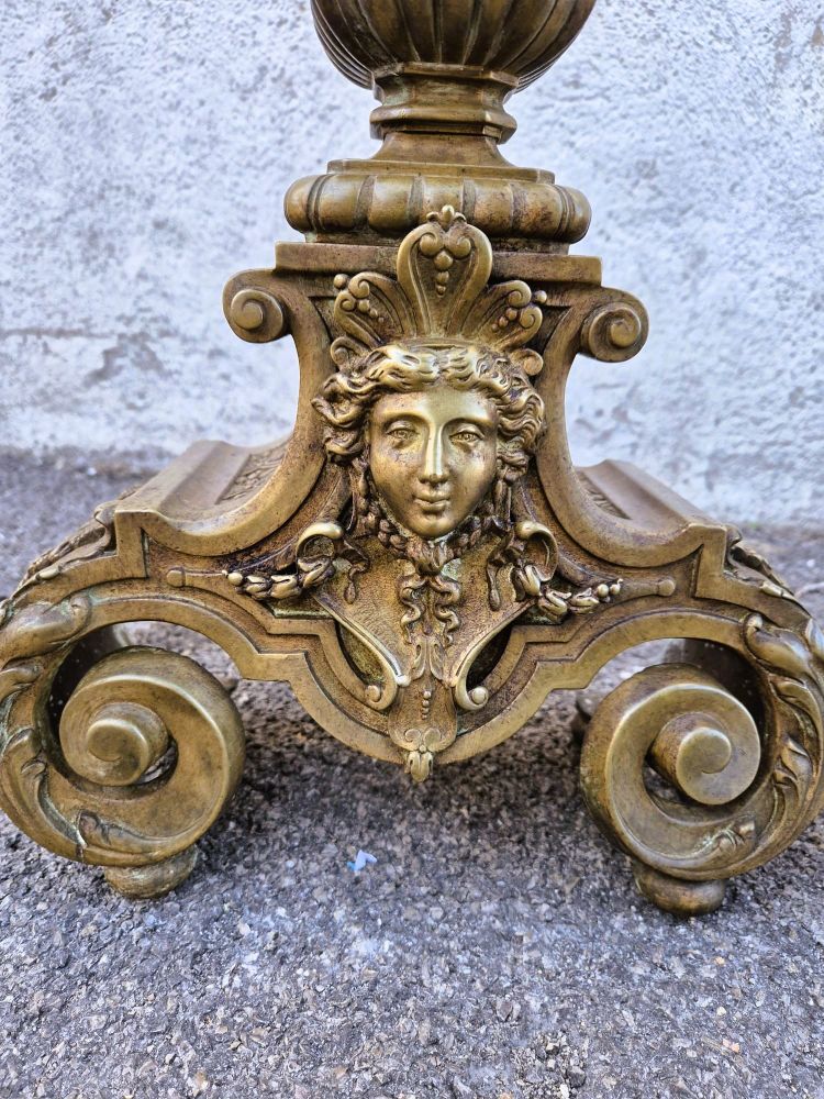 Pair of Louis XIV Style Bronze and Iron Andirons, 19th Century