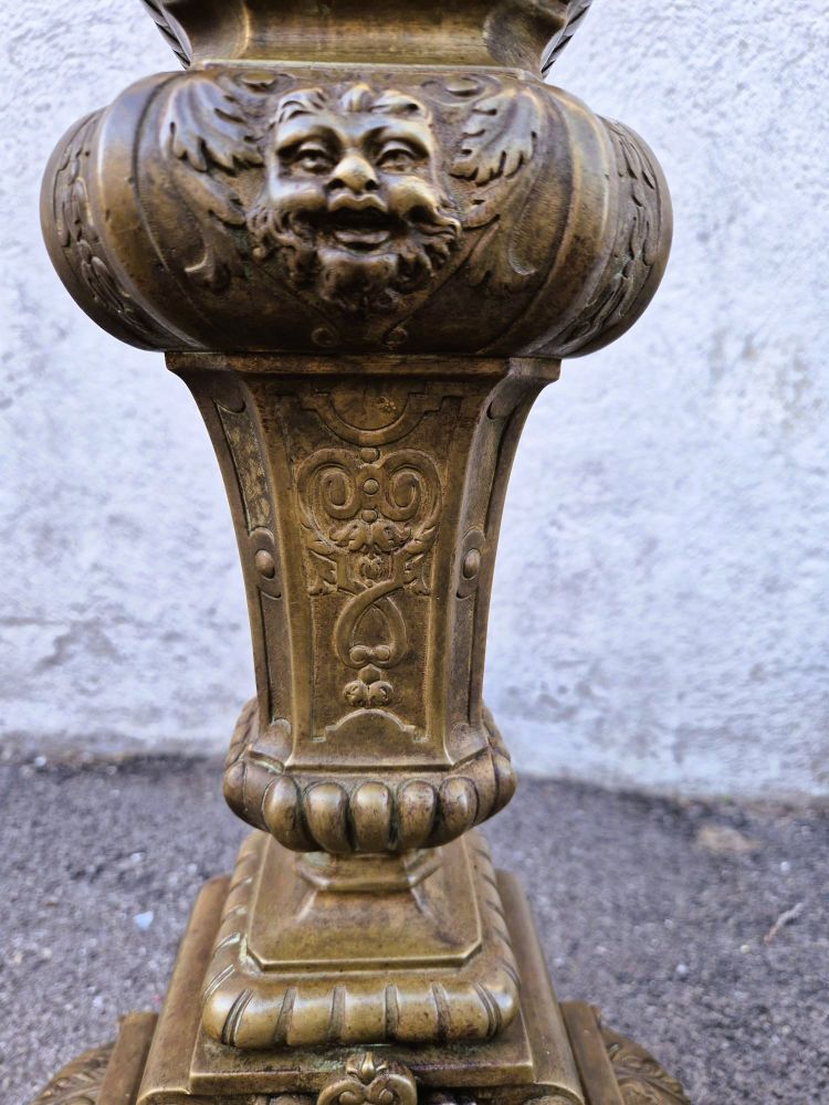 Pair of Louis XIV Style Bronze and Iron Andirons, 19th Century