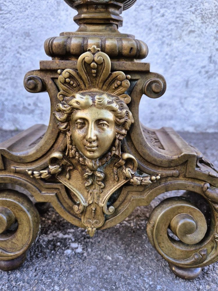 Pair of Louis XIV Style Bronze and Iron Andirons, 19th Century