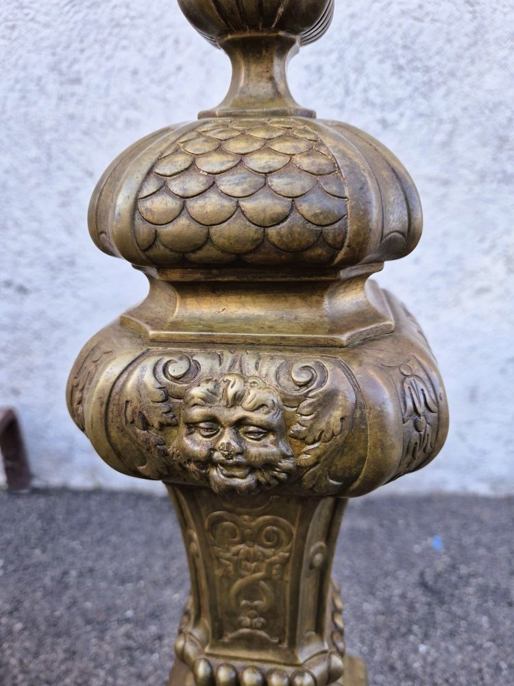 Pair of Louis XIV Style Bronze and Iron Andirons, 19th Century