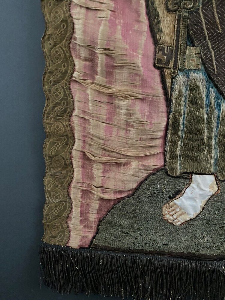 Ricamo ad arazzo in filo di seta raffigurante San Pietro XVII secolo