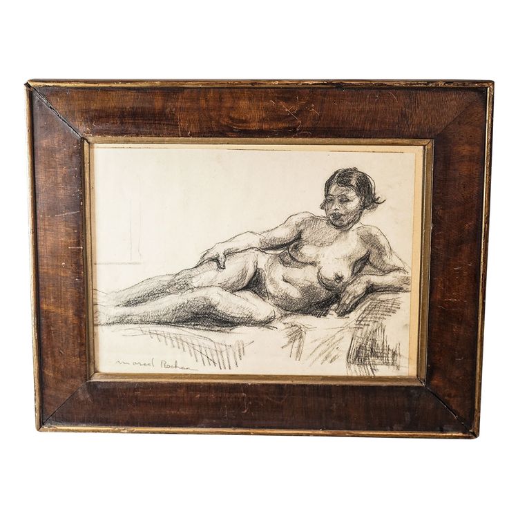 Marcel ROCHER, 1890- 1959, Nu féminin, Fusain