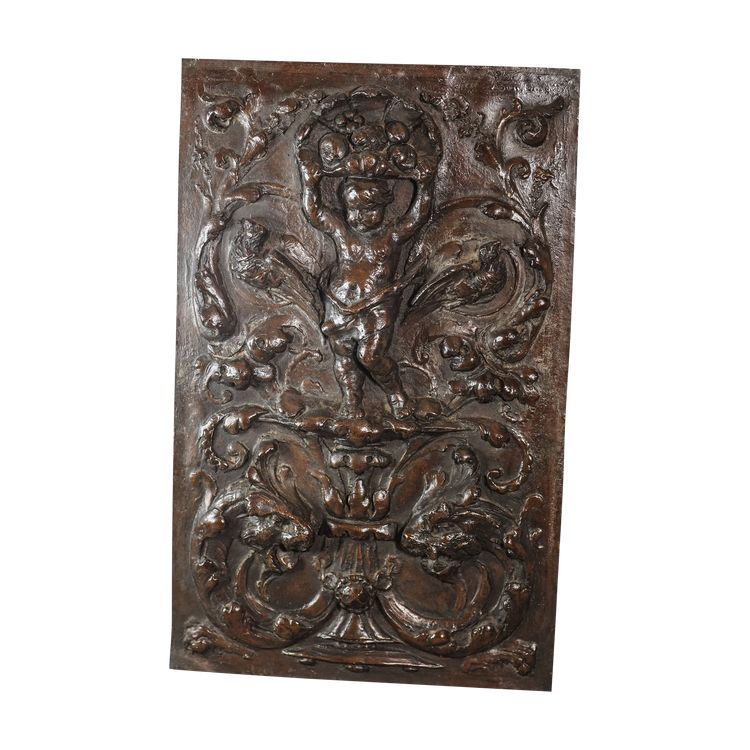 PUTTO, Bas relief cuivre sur bois, XIXème