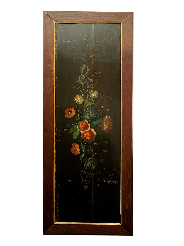 Two antique woodwork panels, lacquered with flower decoration