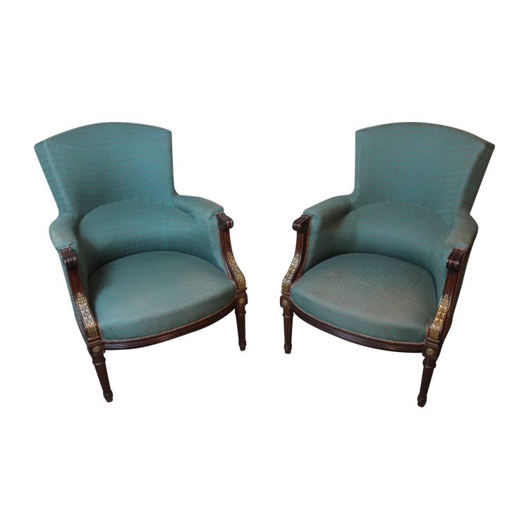 Pair of Louis XVI style mahogany bergere chairs, 19th century