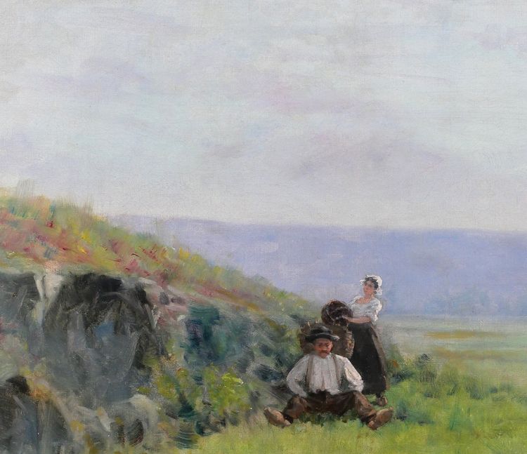 Französische Schule um 1880-90, Landschaft, die Ernte, impressionistische Malerei, signiert
