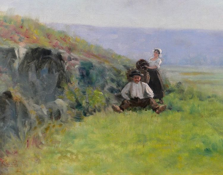 Französische Schule um 1880-90, Landschaft, die Ernte, impressionistische Malerei, signiert