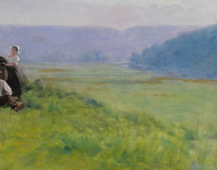 Französische Schule um 1880-90, Landschaft, die Ernte, impressionistische Malerei, signiert