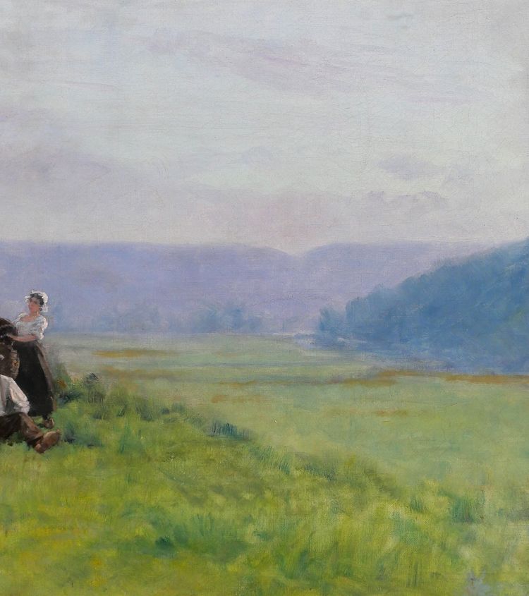 Französische Schule um 1880-90, Landschaft, die Ernte, impressionistische Malerei, signiert