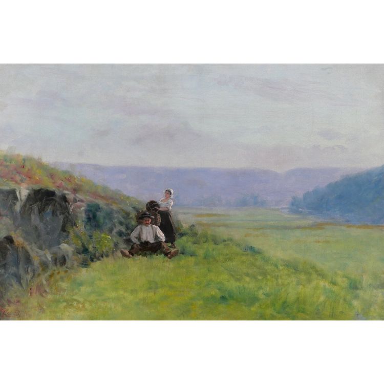 Französische Schule um 1880-90, Landschaft, die Ernte, impressionistische Malerei, signiert