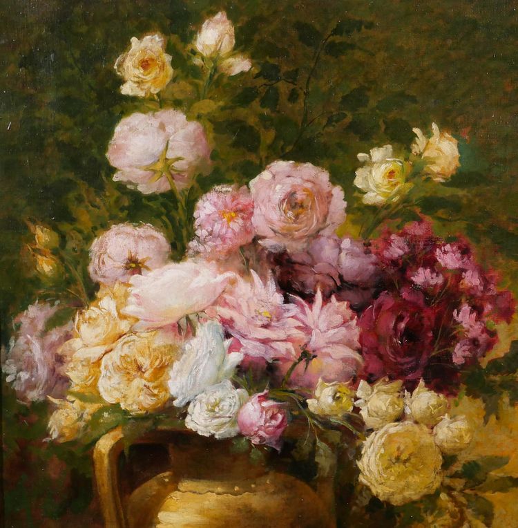 Emile Laporte 1841-1919 Blumenstillleben (Rosen), großes Gemälde, 1910, Garten