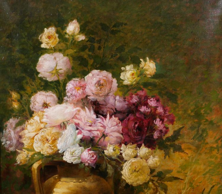 Emile Laporte 1841-1919 Blumenstillleben (Rosen), großes Gemälde, 1910, Garten