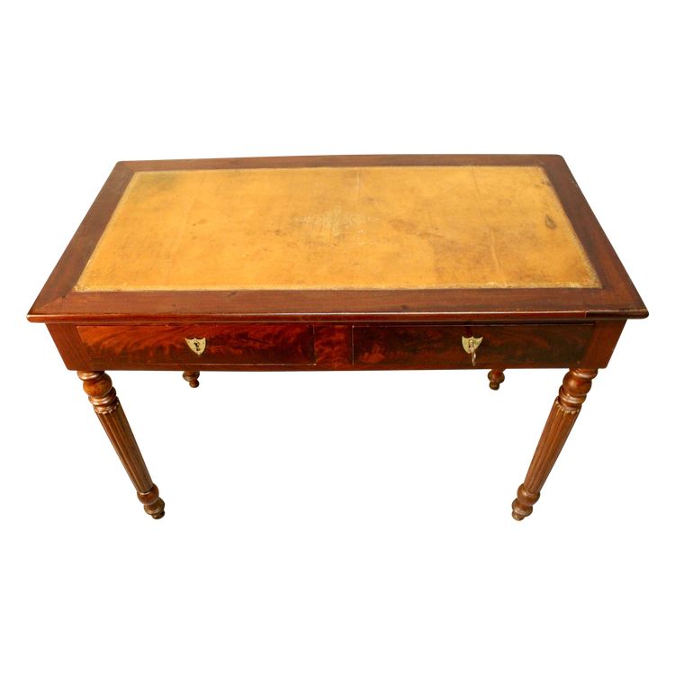 Bureau Plat En Acajou XIXème Dessus Cuir