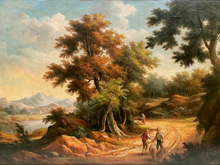 Ida CALZOLARI (nata nel 1936), Paesaggio animato, grande olio su tela