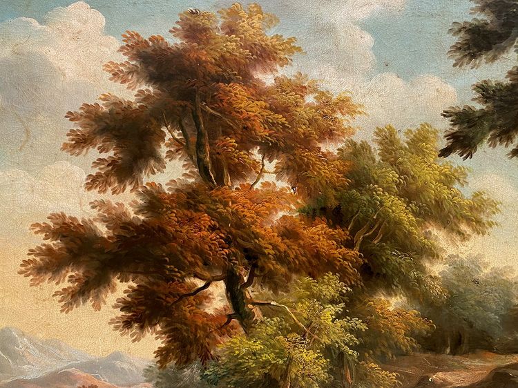 Ida CALZOLARI (nata nel 1936), Paesaggio animato, grande olio su tela
