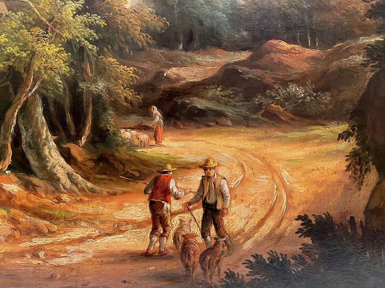 Ida CALZOLARI (nata nel 1936), Paesaggio animato, grande olio su tela