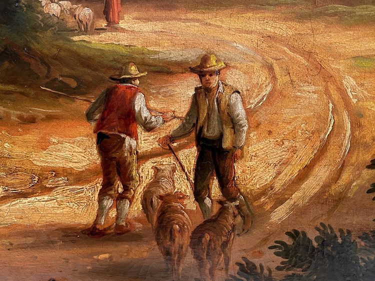 Ida CALZOLARI (nata nel 1936), Paesaggio animato, grande olio su tela