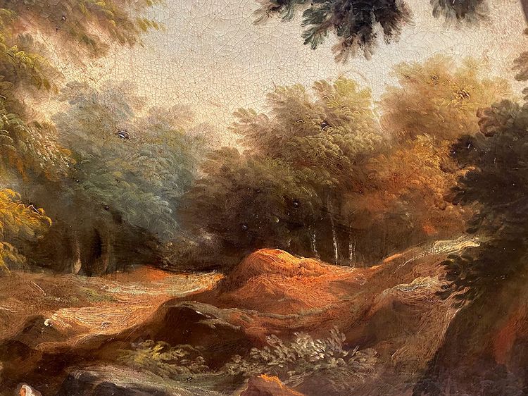 Ida CALZOLARI (nata nel 1936), Paesaggio animato, grande olio su tela