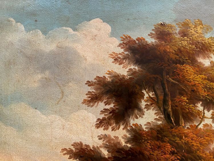 Ida CALZOLARI (nata nel 1936), Paesaggio animato, grande olio su tela