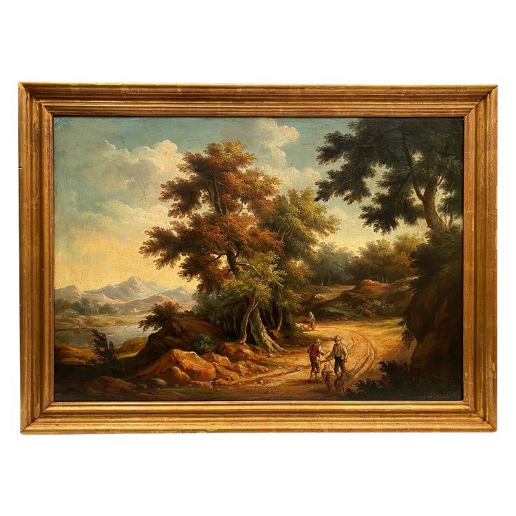Ida CALZOLARI (nata nel 1936), Paesaggio animato, grande olio su tela