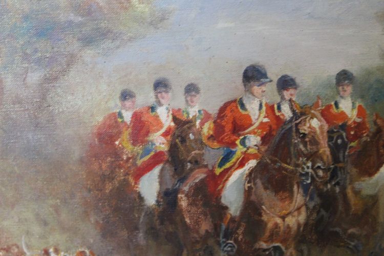 Öl auf Leinwand, Jagd am Hof von Eugène Péchaubes, um 1930