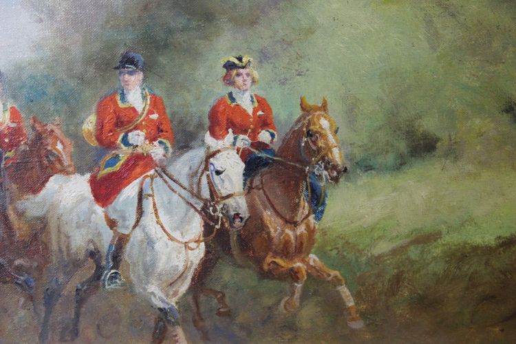 Öl auf Leinwand, Jagd am Hof von Eugène Péchaubes, um 1930