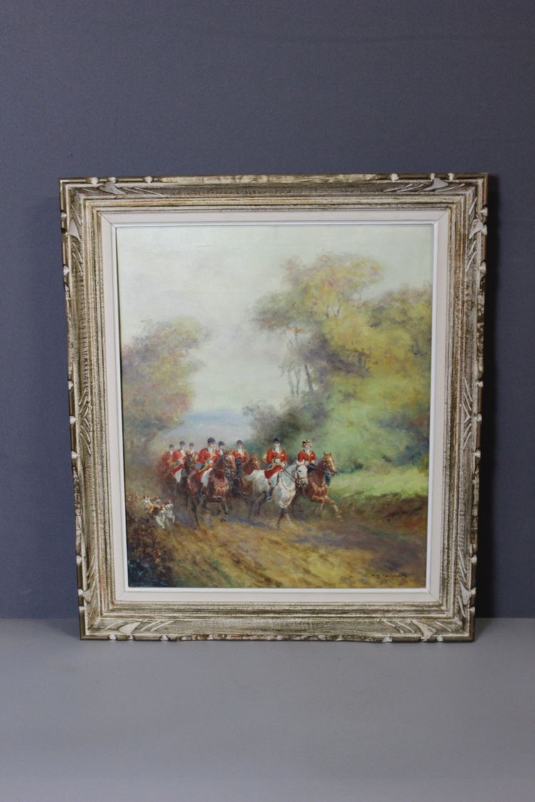 Öl auf Leinwand, Jagd am Hof von Eugène Péchaubes, um 1930