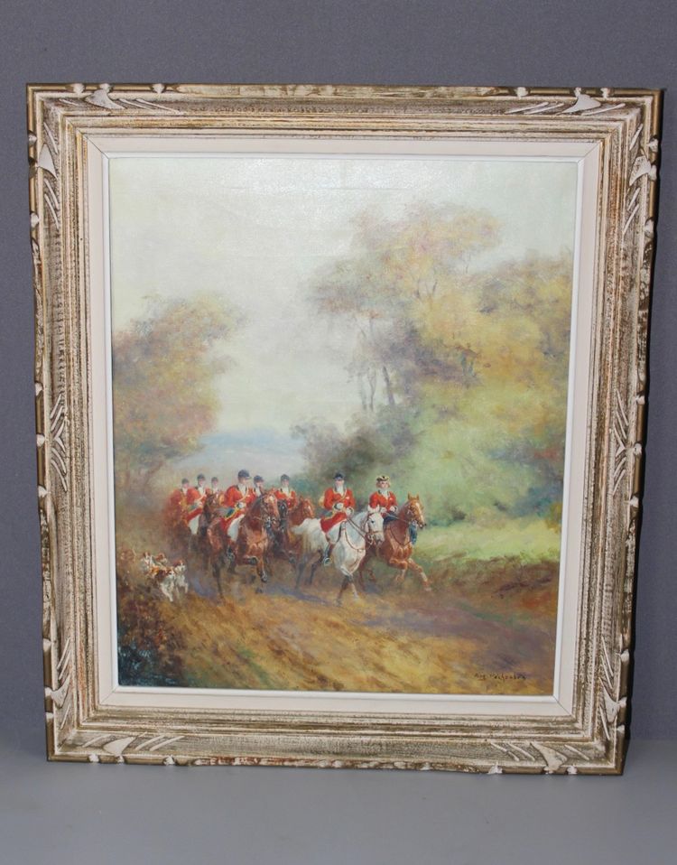 Öl auf Leinwand, Jagd am Hof von Eugène Péchaubes, um 1930