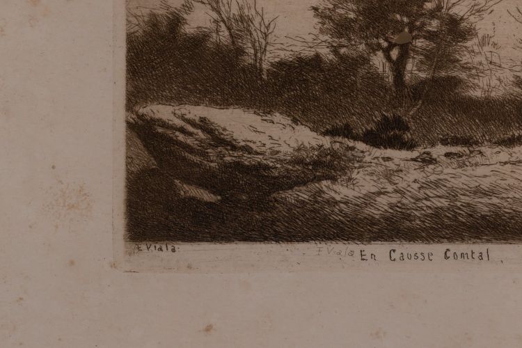 Etching by Eugène Viala - aquafortist from Aveyron