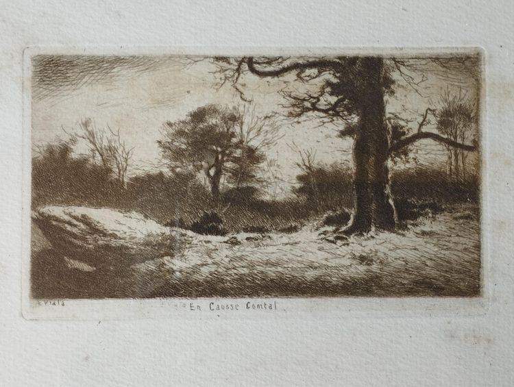 Etching by Eugène Viala - aquafortist from Aveyron