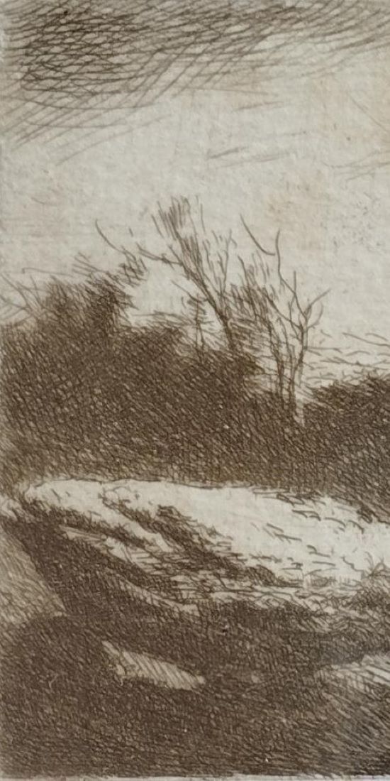 Etching by Eugène Viala - aquafortist from Aveyron
