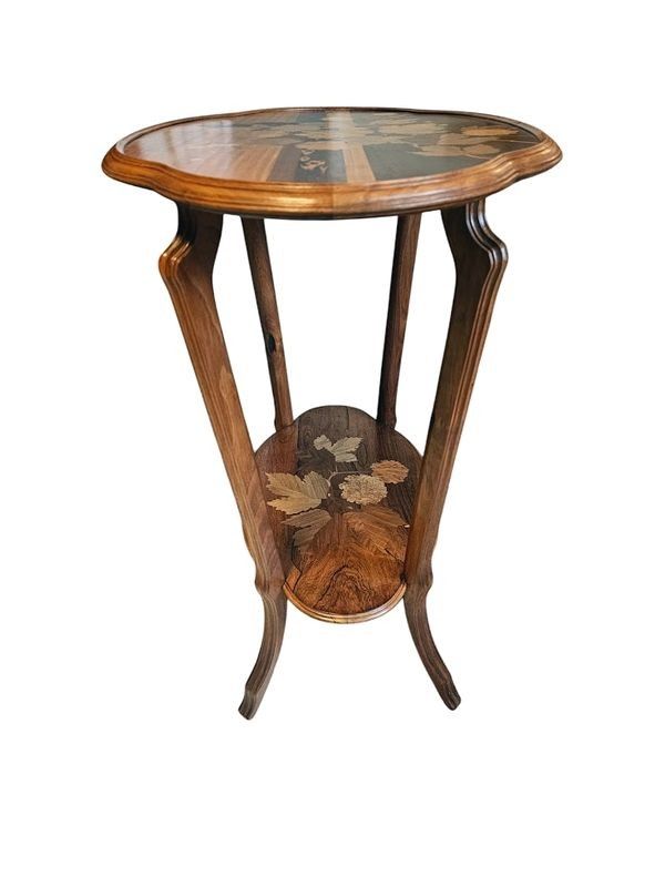 Emile Gallé Table à Thé Art nouveau "Viorne Boule de Neige et  Papillons"