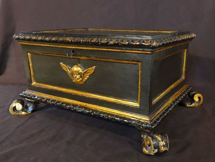 Large Italian Box / Cassone Lacquered And Gilded