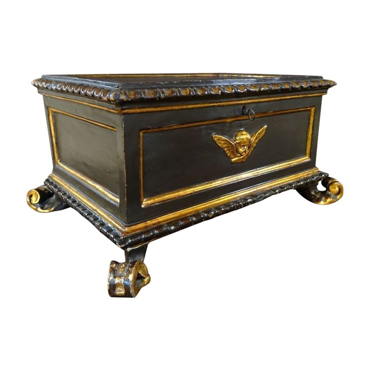 Large Italian Box / Cassone Lacquered And Gilded