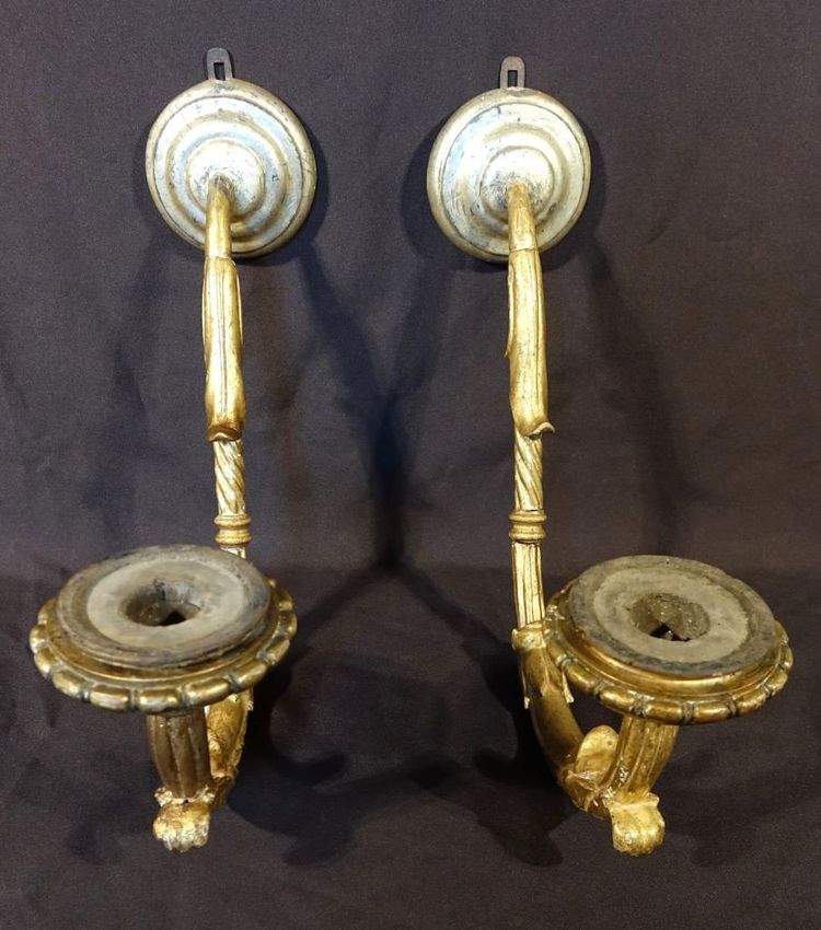 Pair Of Golden Wooden Light Arms