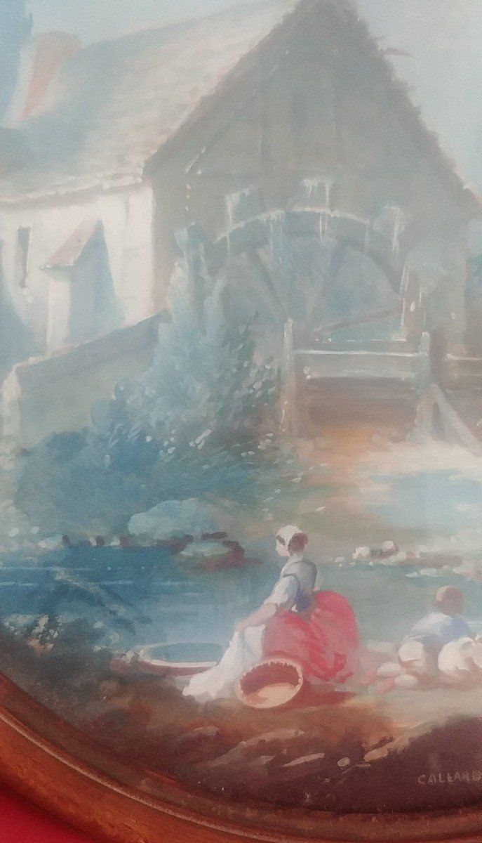 Gouache Lavandière Auprès d'Un Moulin à Eau (Lavandaia al mulino ad acqua)