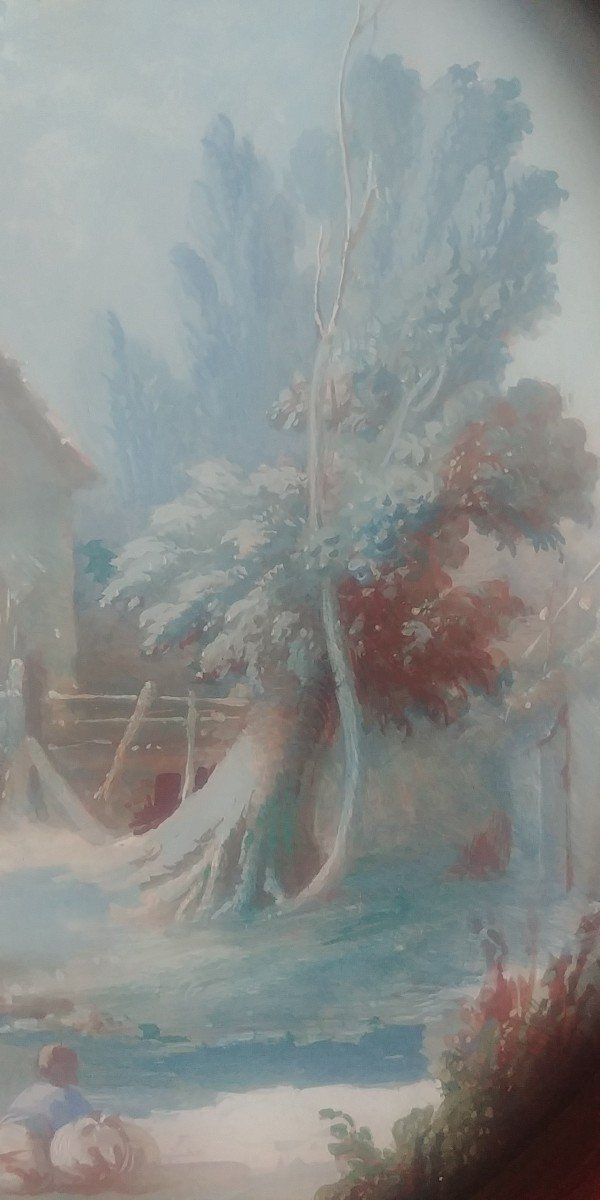 Gouache Lavandière Auprès d'Un Moulin à Eau (Lavandaia al mulino ad acqua)